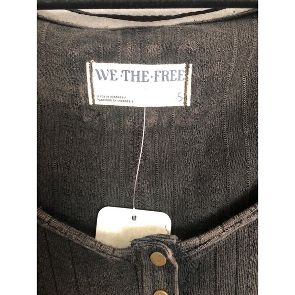 We The Free Pointelle Henley Top Women's Small Black NEW - Picture 2 of 6